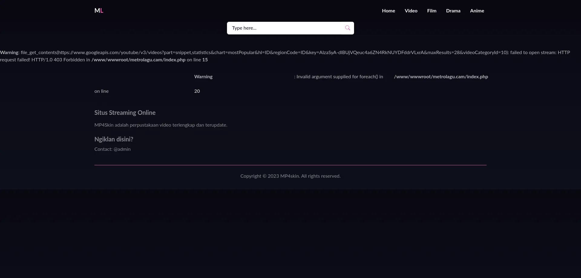 Website screenshot of Metrolagu.cam