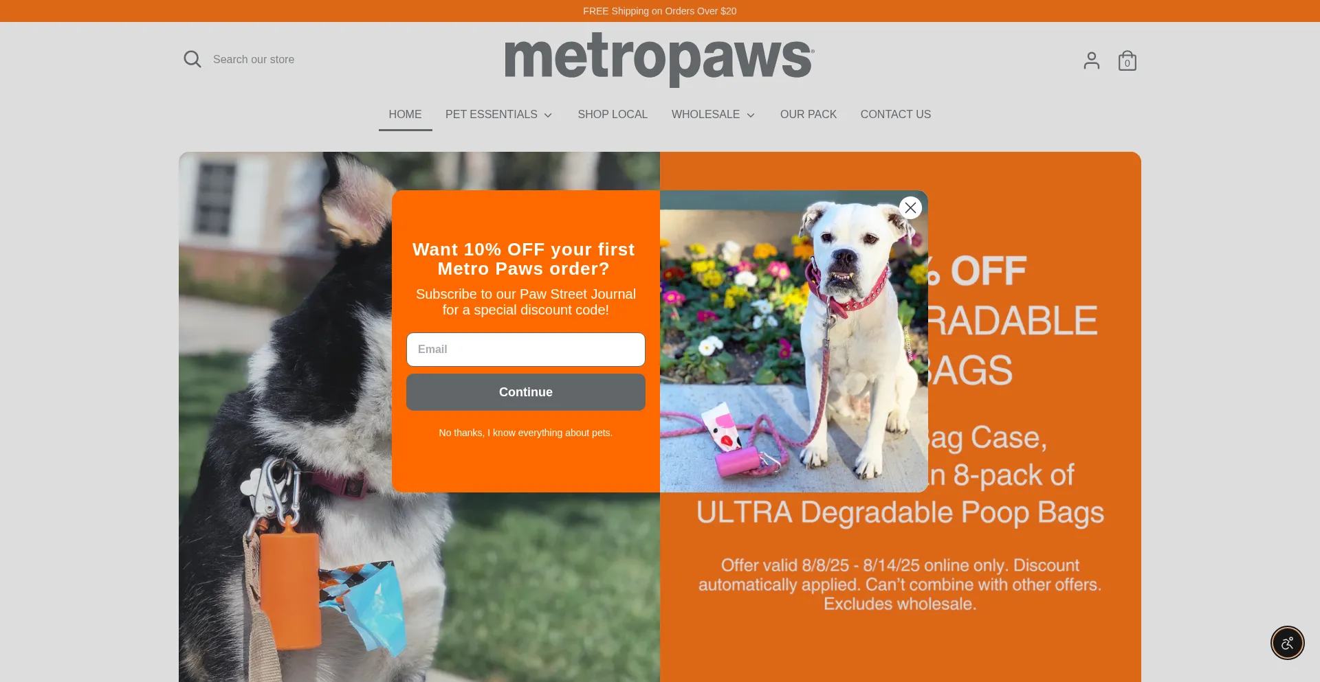 Website screenshot of Metropaws.com