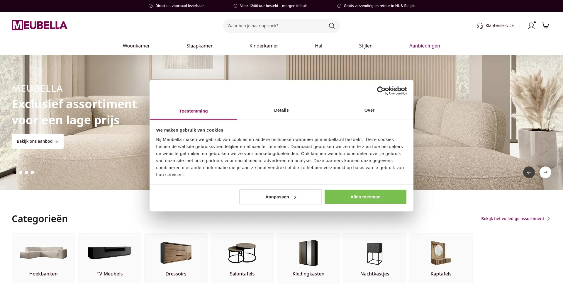 Website screenshot of Meubella.nl