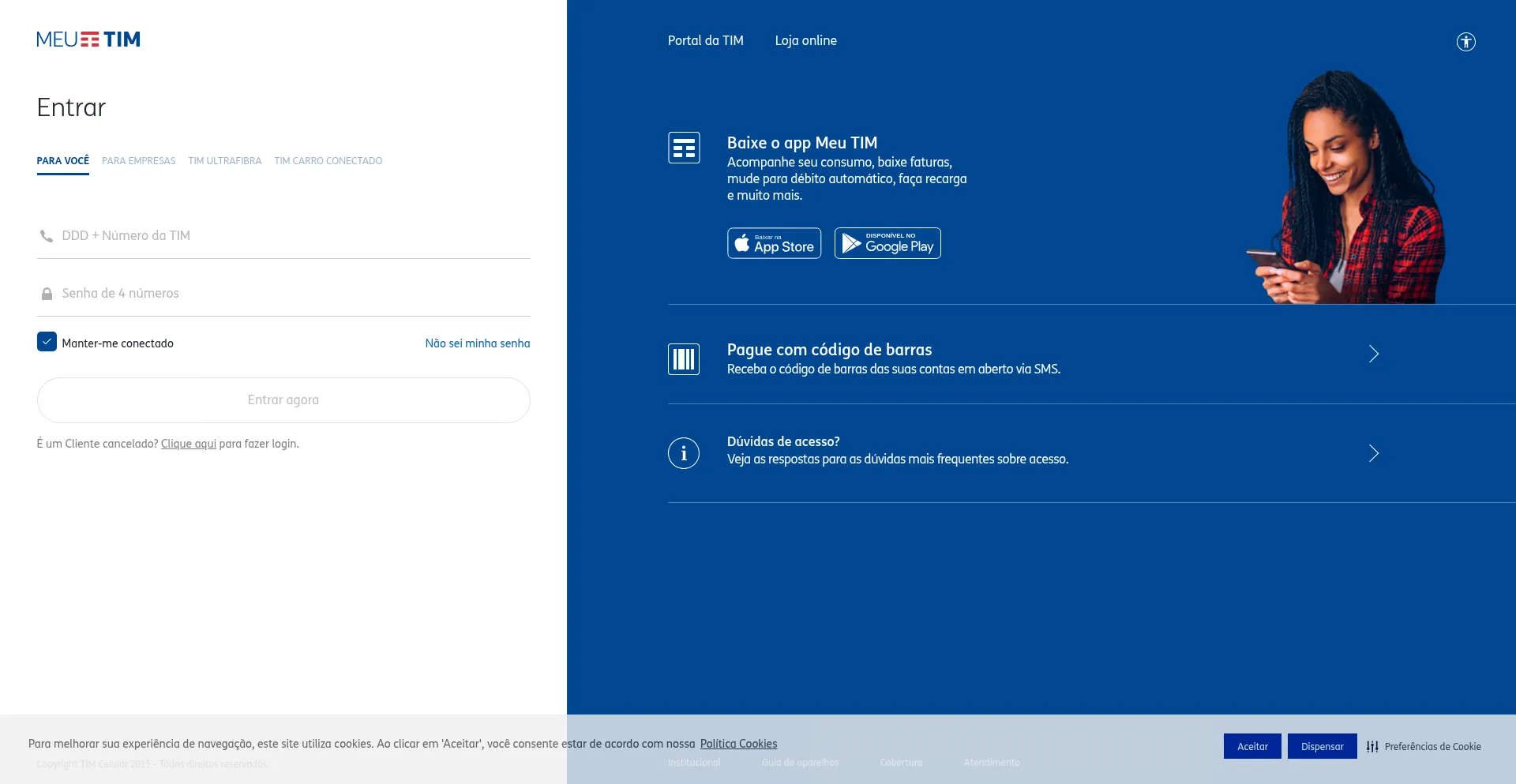 Website screenshot of Meutim.tim.com.br