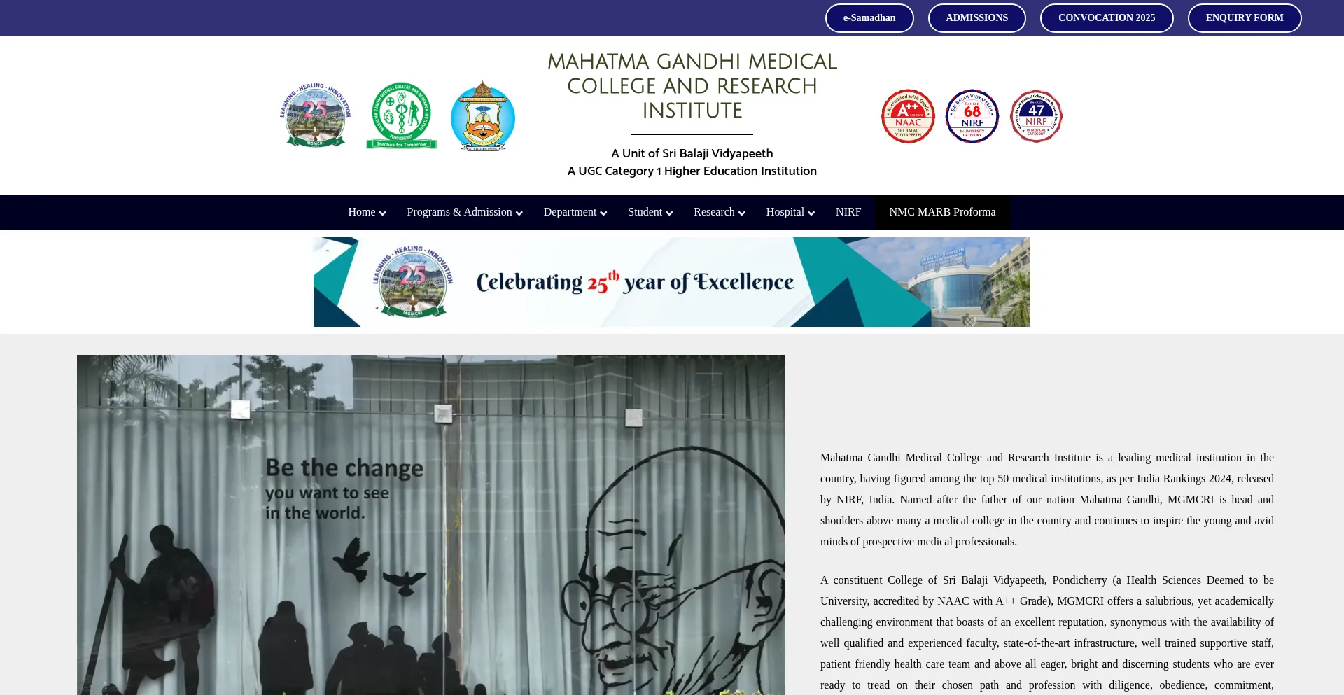 Website screenshot of Mgmcri.ac.in