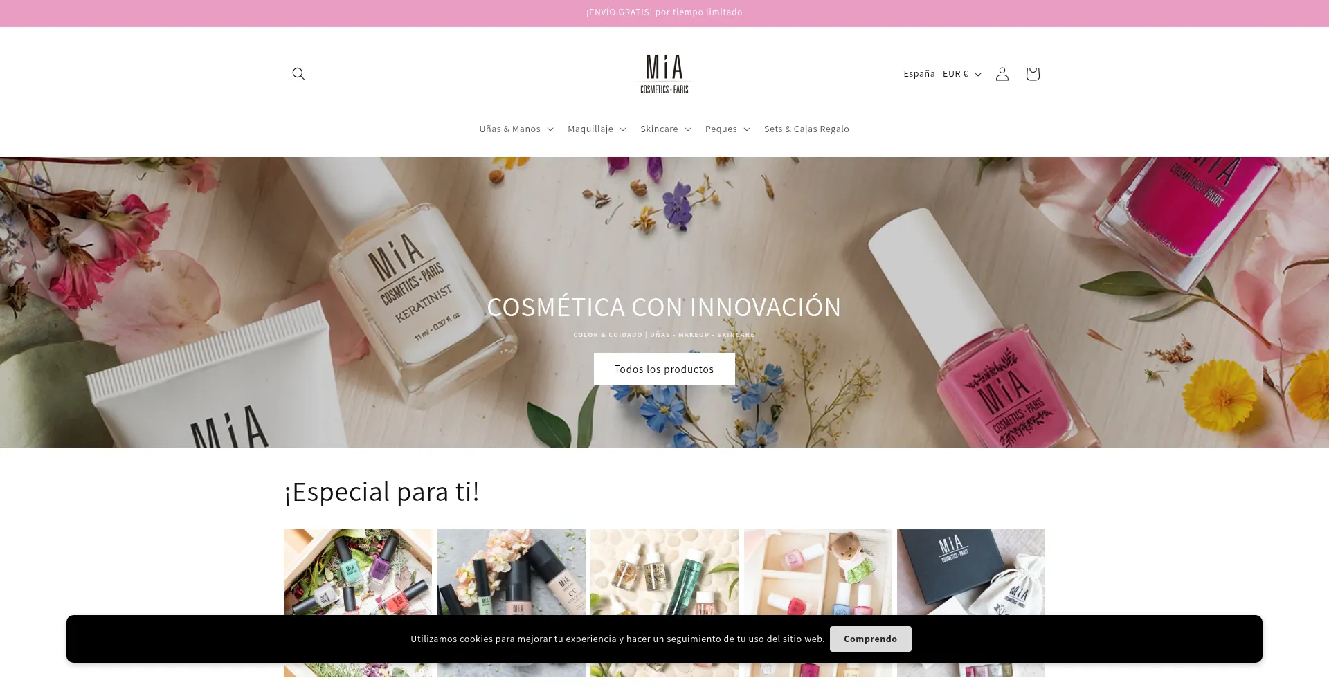 Website screenshot of Miacosmeticsparis.com