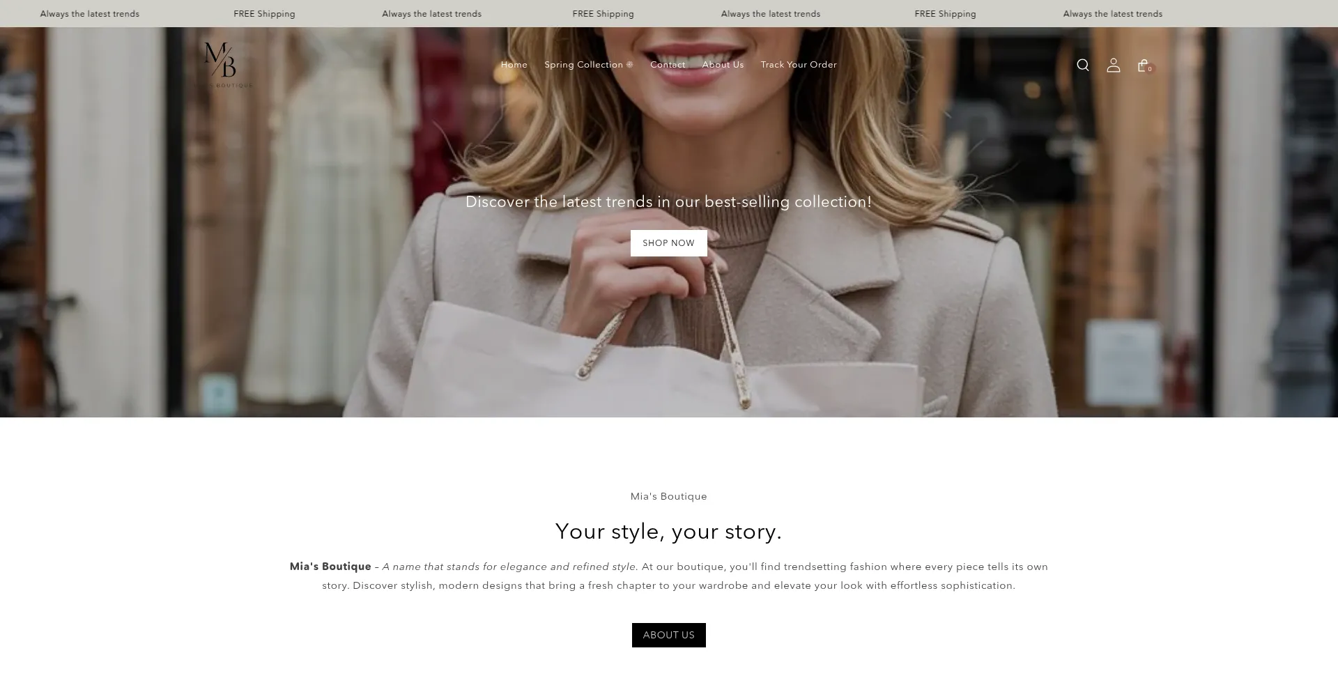 Website screenshot of Mias-boutique.co.uk