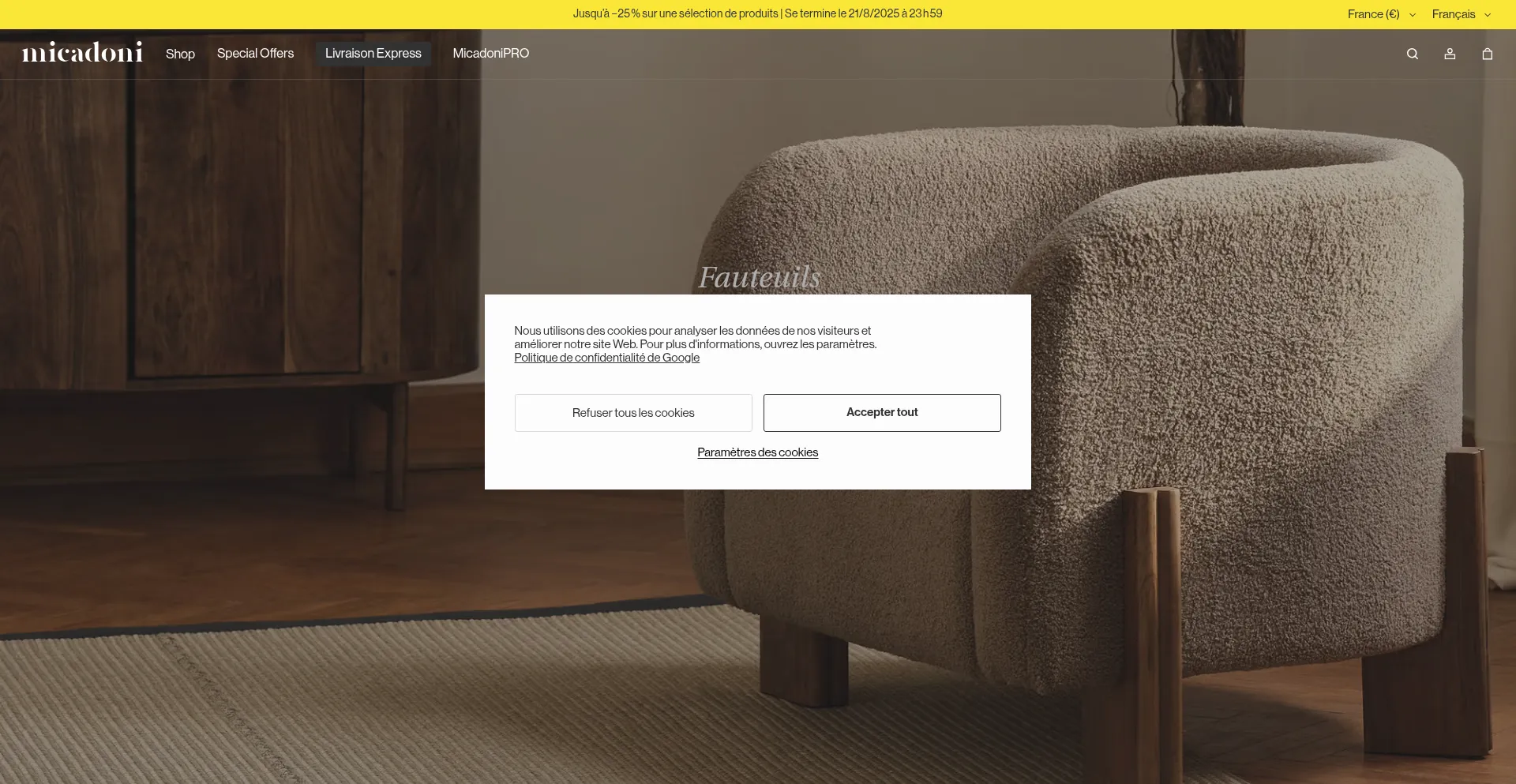 Website screenshot of Micadoni.com