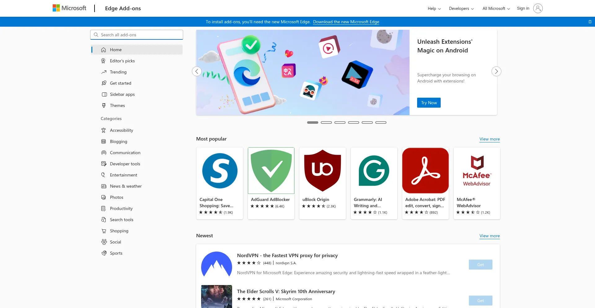 Website screenshot of Microsoftedge.microsoft.com
