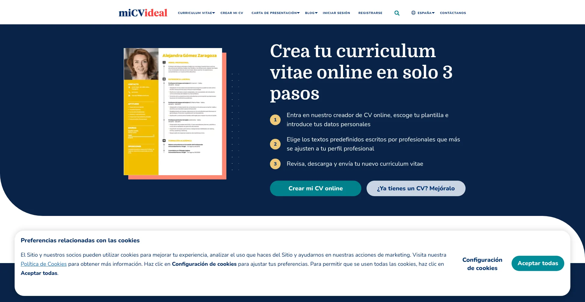 Website screenshot of Micvideal.es