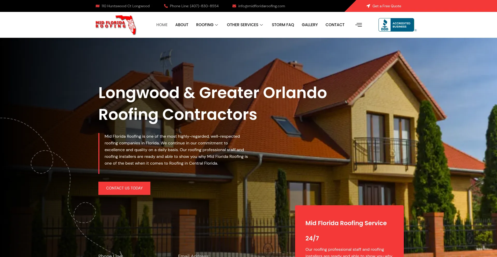 Website screenshot of Midfloridaroofing.com