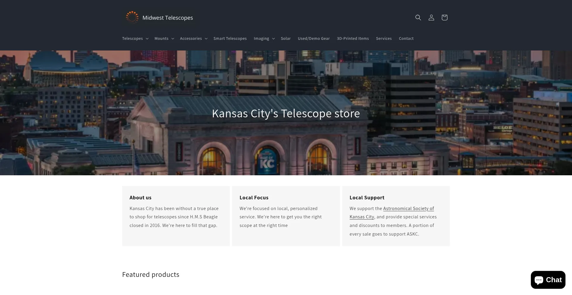 Website screenshot of Midwesttelescopes.com