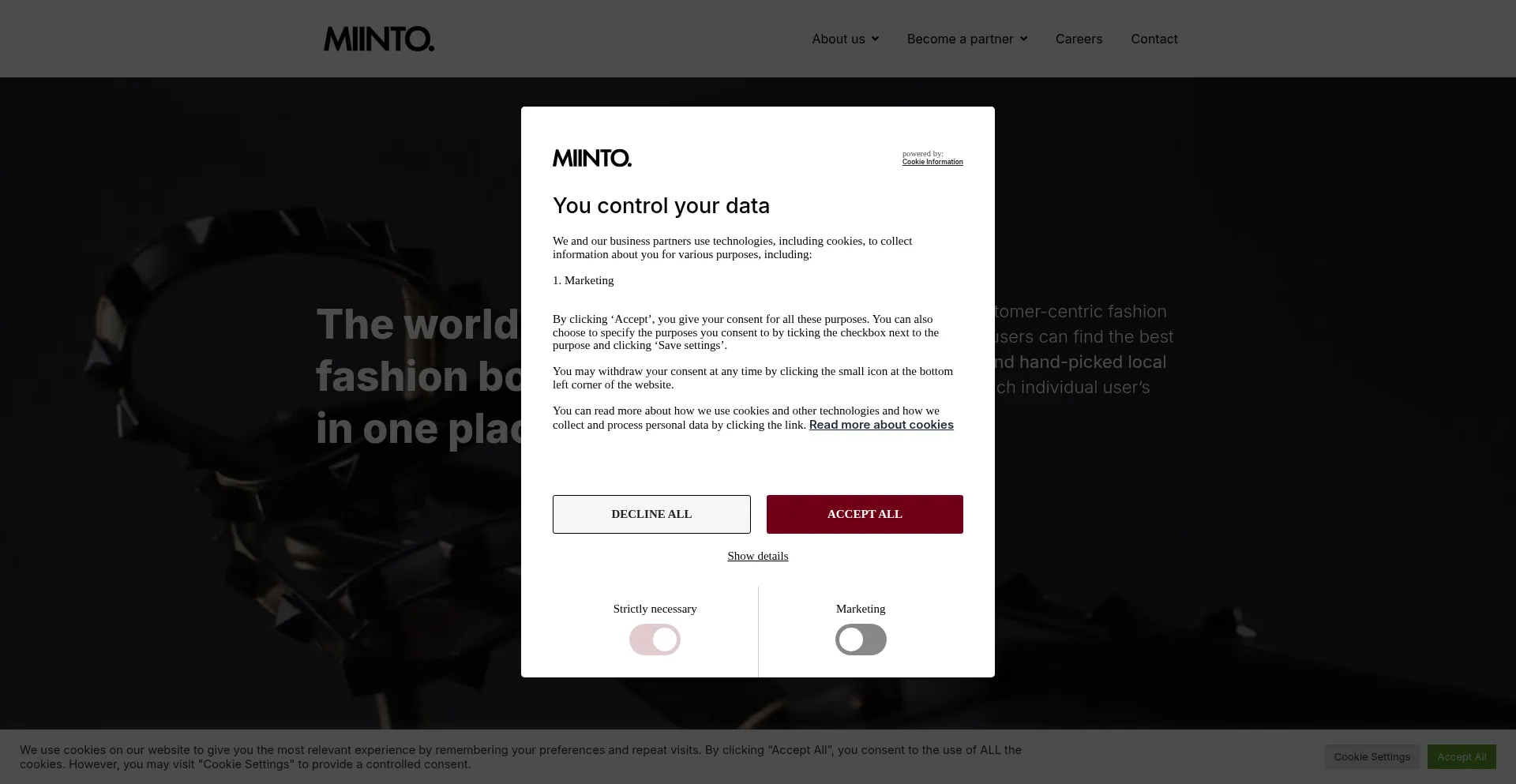 Website screenshot of Miinto.net