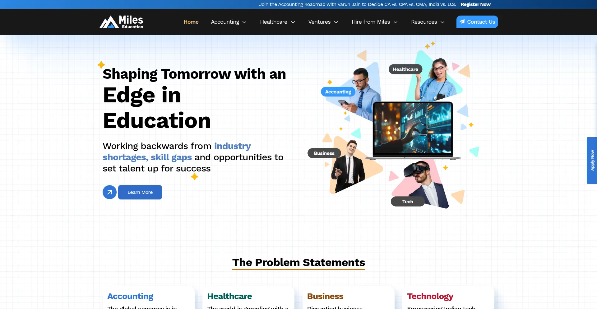 Website screenshot of Mileseducation.com