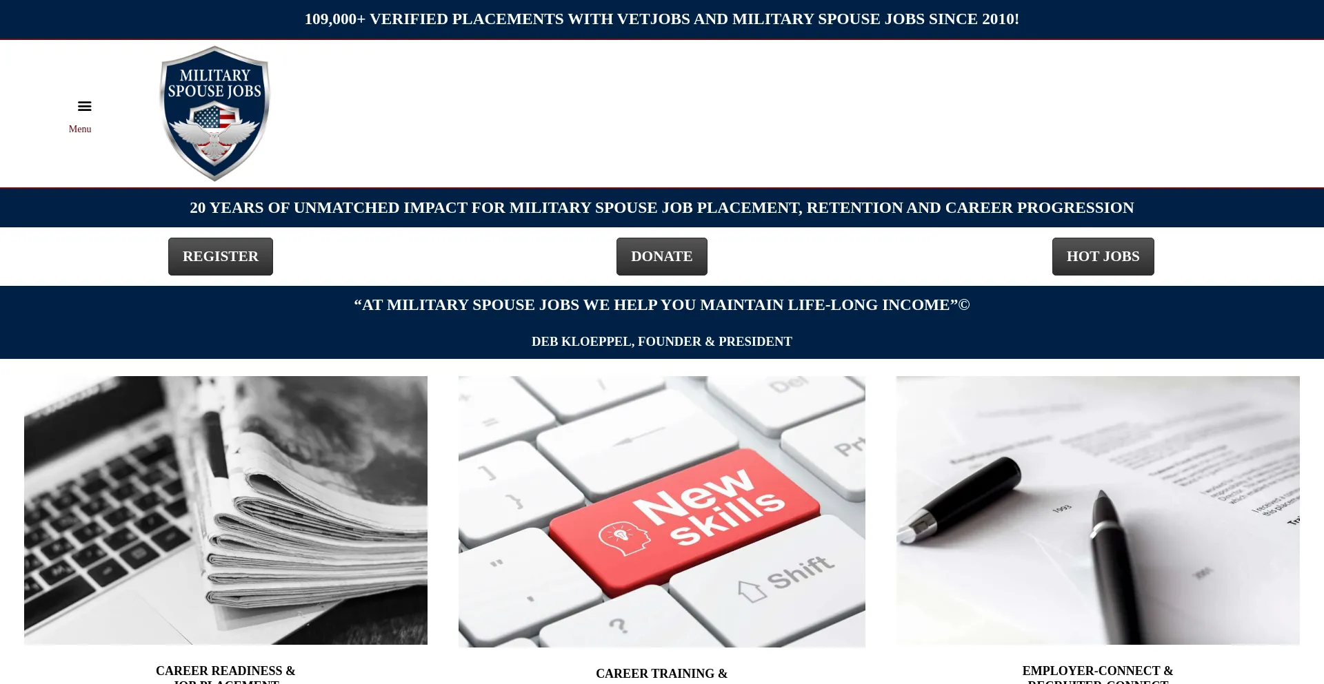 Website screenshot of Militaryspousejobs.org