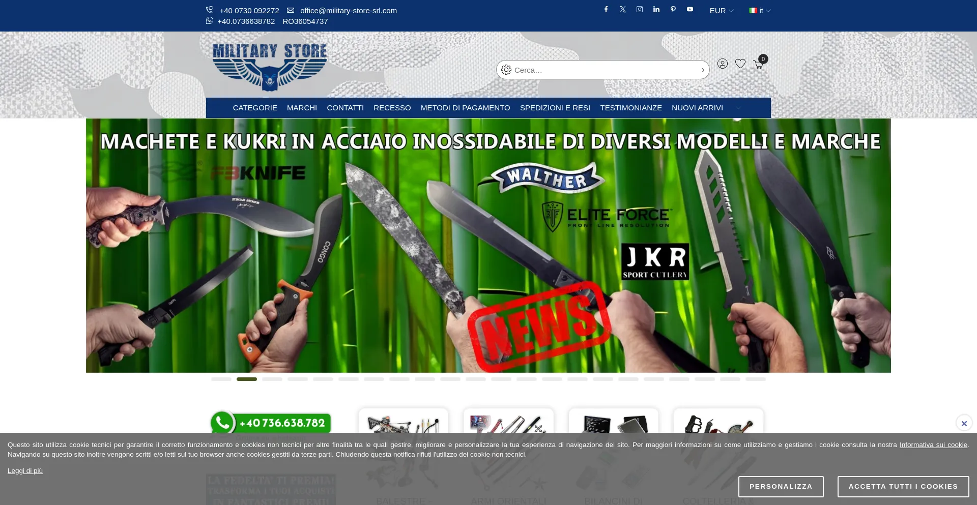 Website screenshot of Militarystoresrl.com