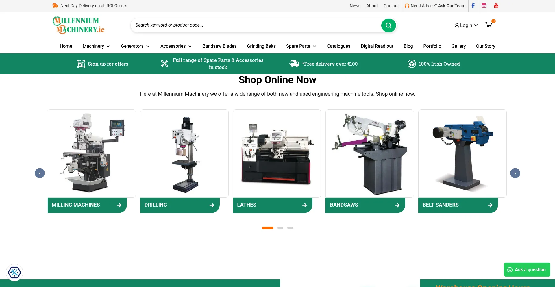 Website screenshot of Millenniummachinery.ie