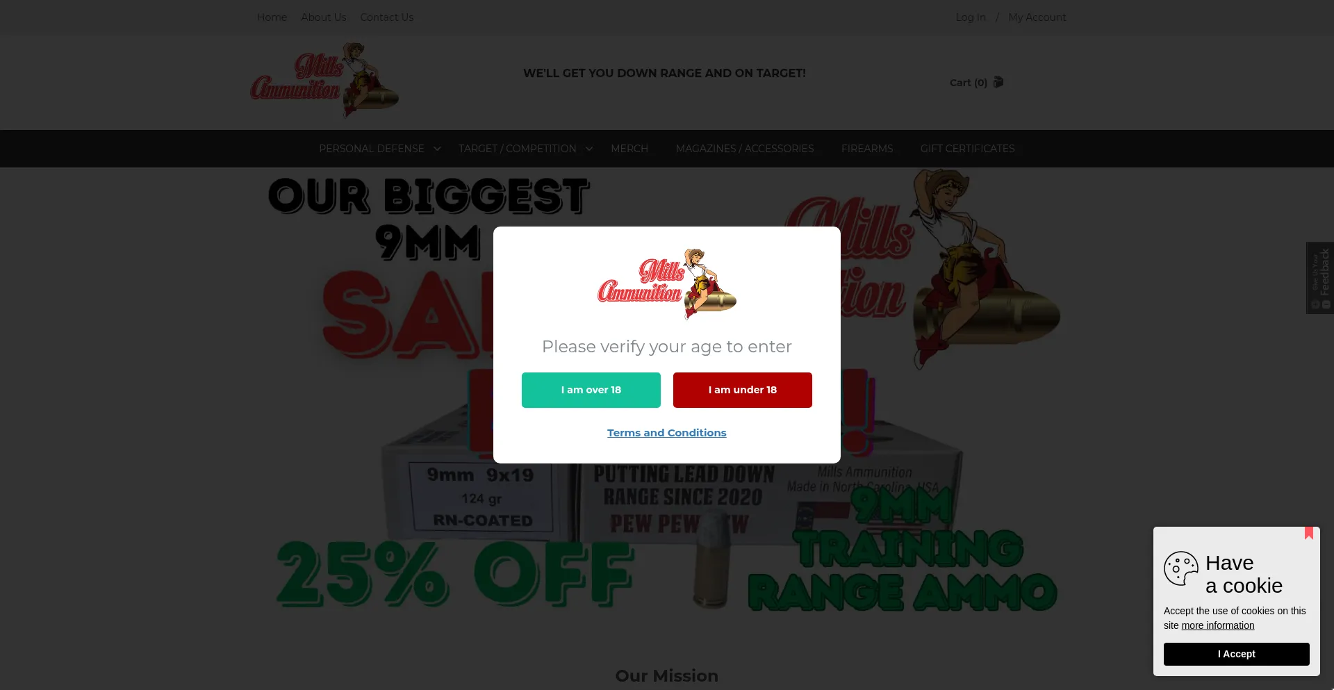 Website screenshot of Millsammunition.com