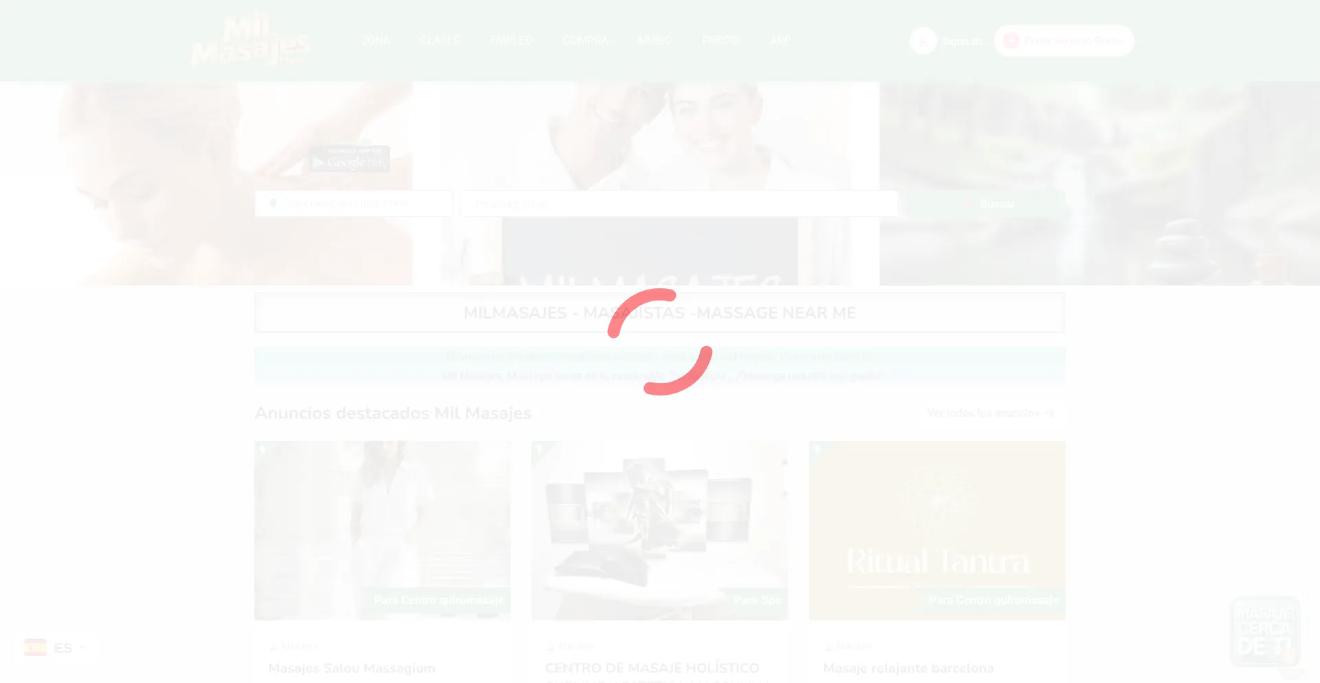 Website screenshot of Milmasajes.com