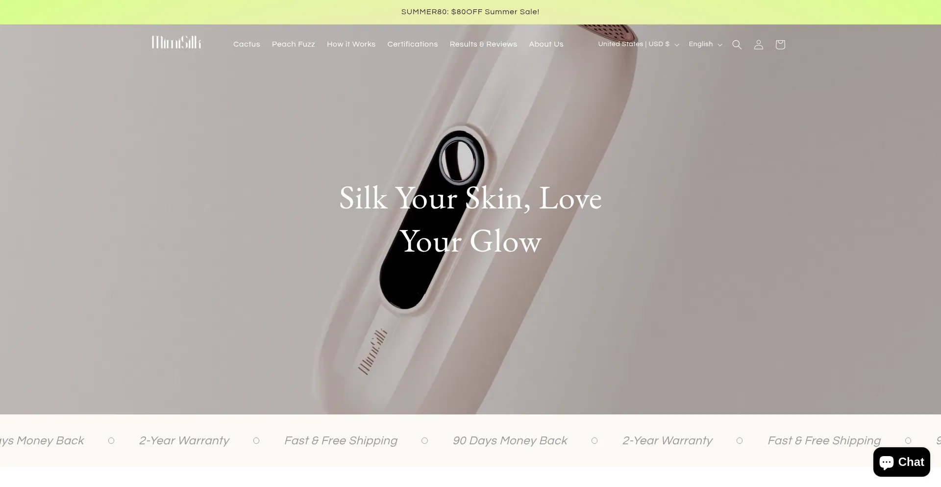 Website screenshot of Mimisilk.com