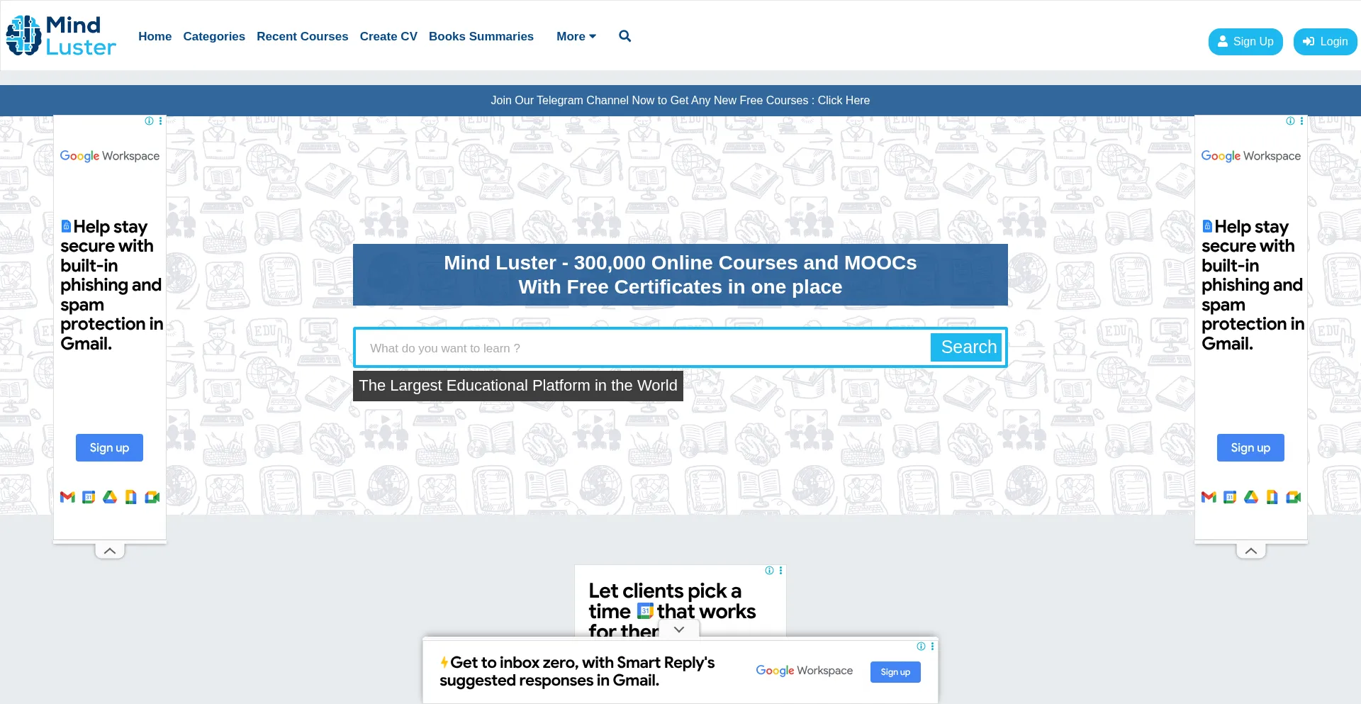 Website screenshot of Mindluster.com