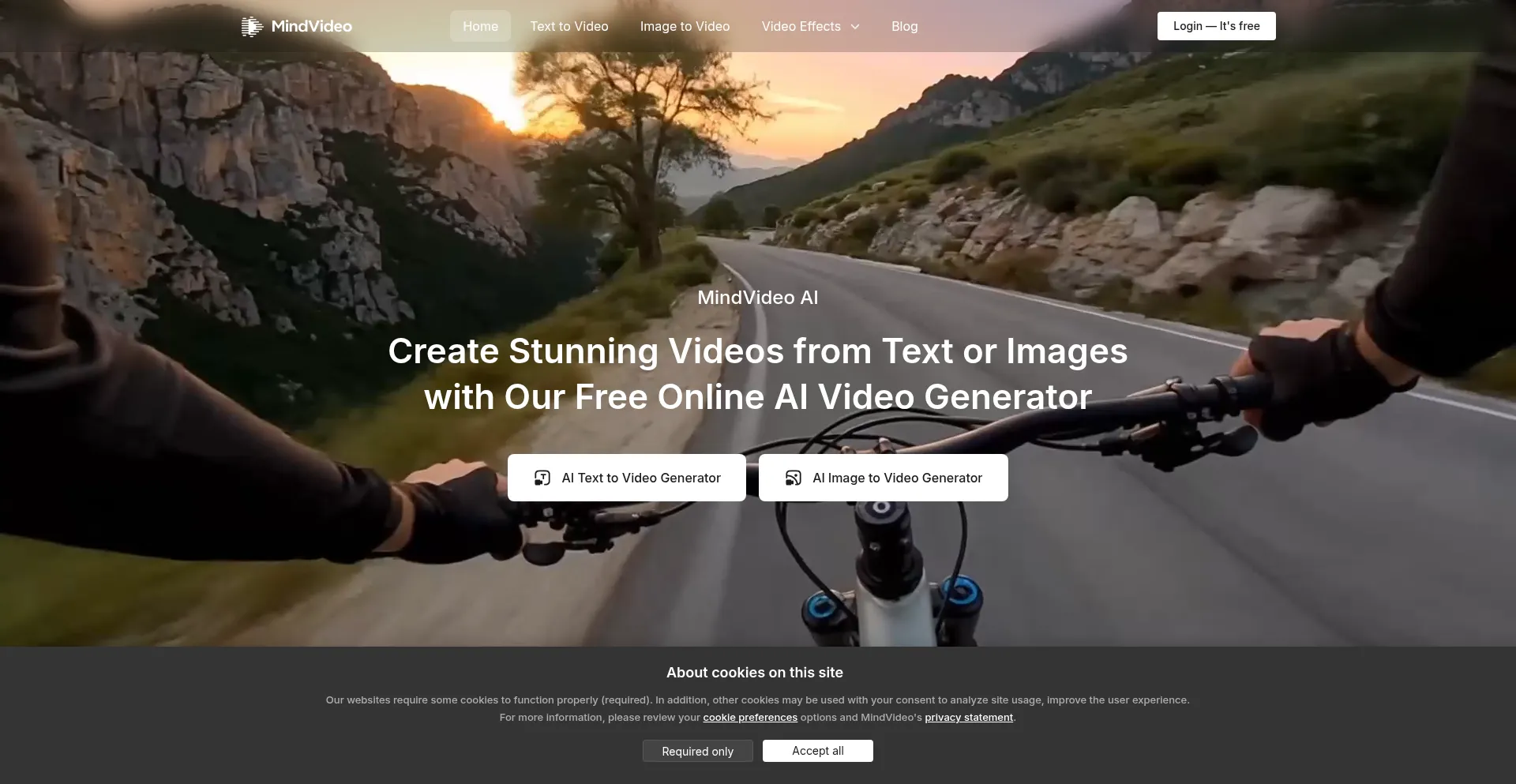 Website screenshot of Mindvideo.ai
