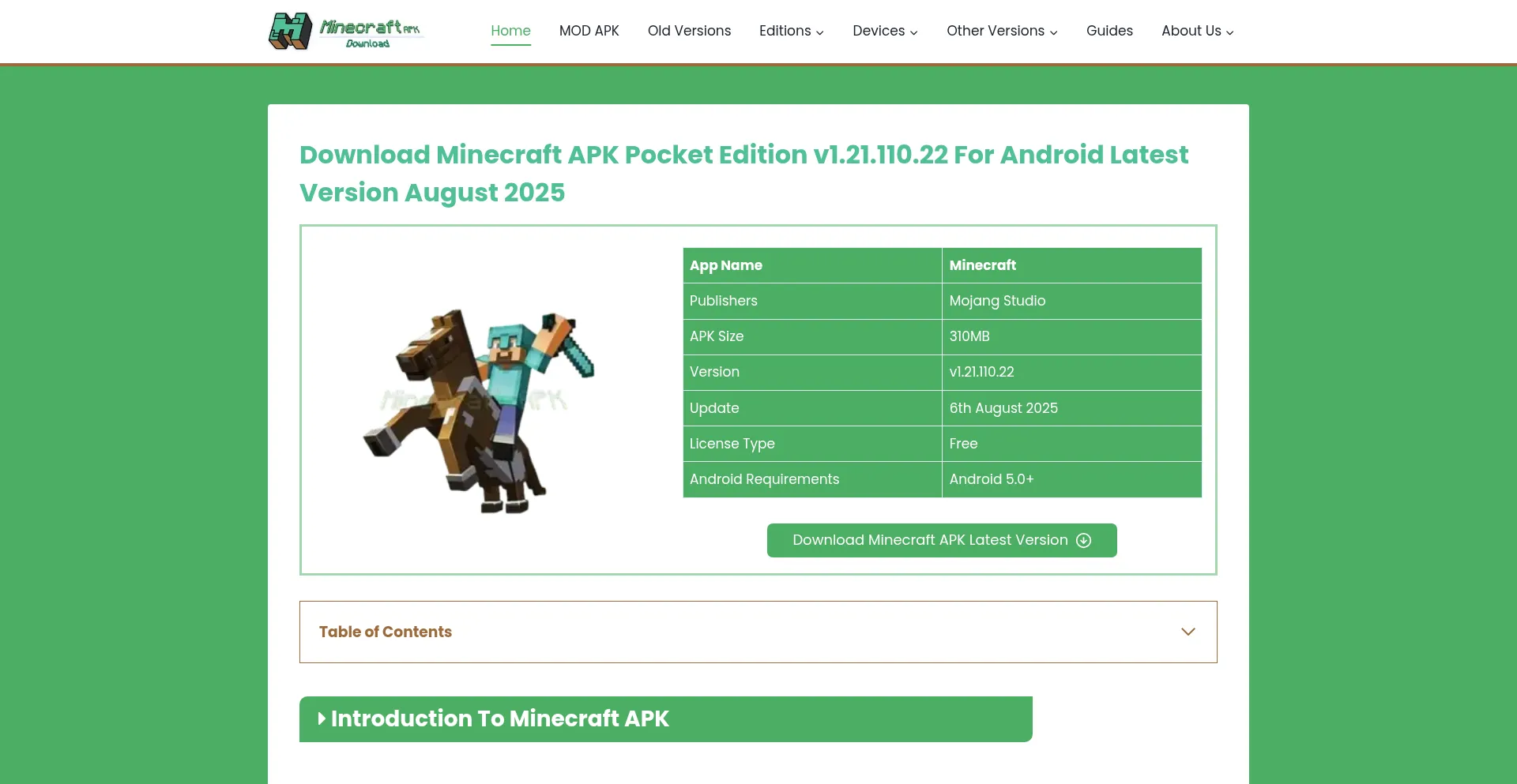 Website screenshot of Minecrftapkmod.com