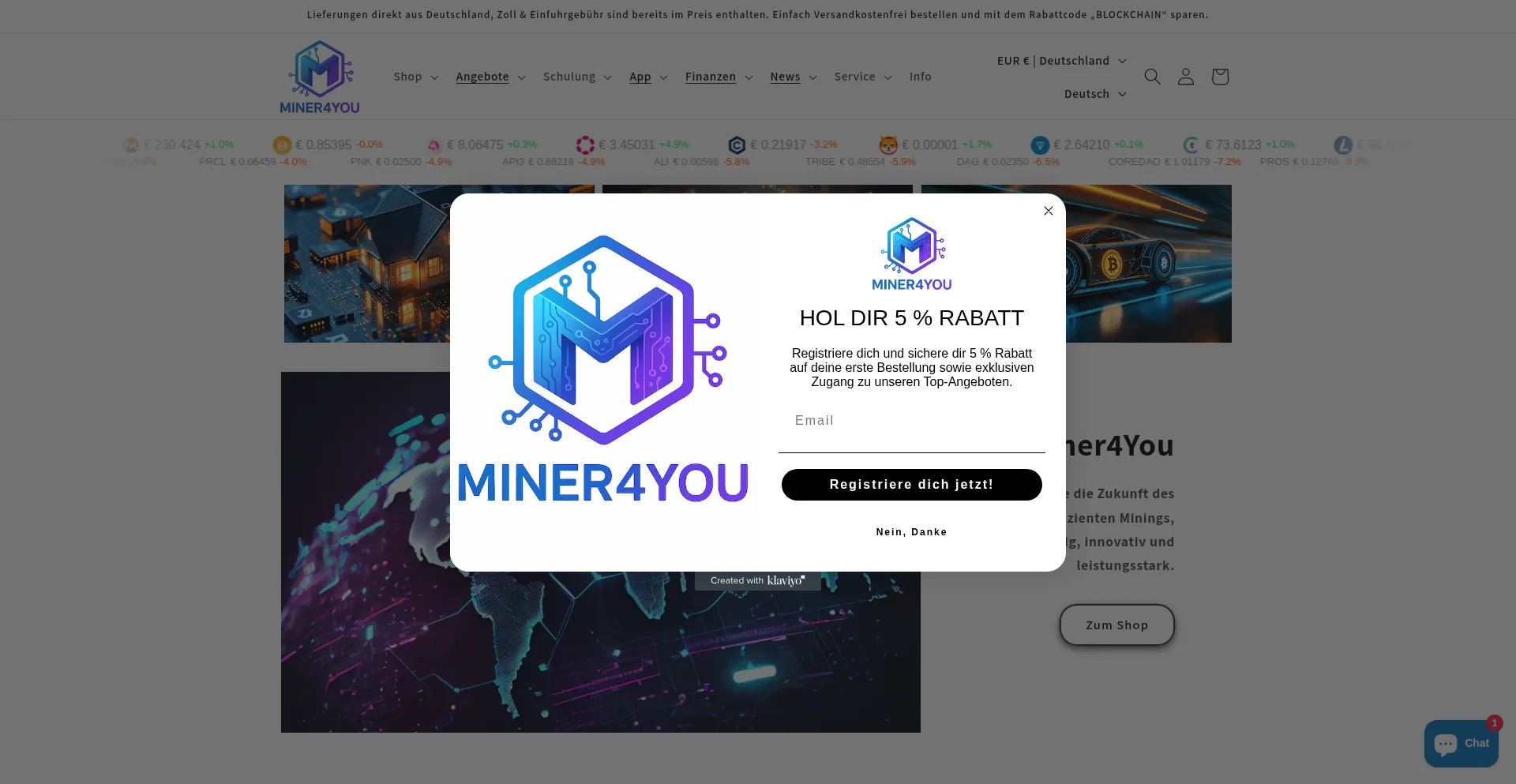 Website screenshot of Miner4you.com