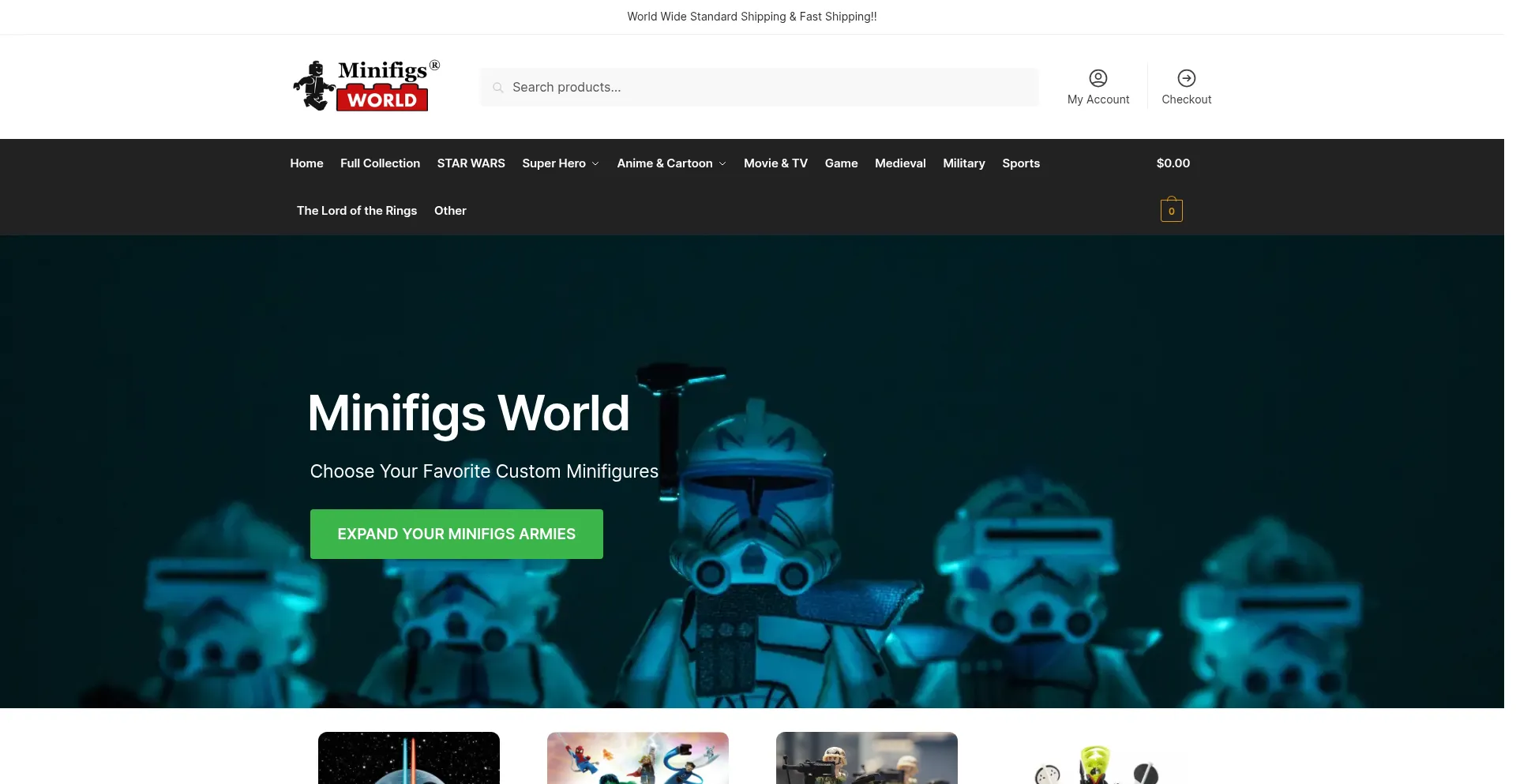 Website screenshot of Minifigsworld.com