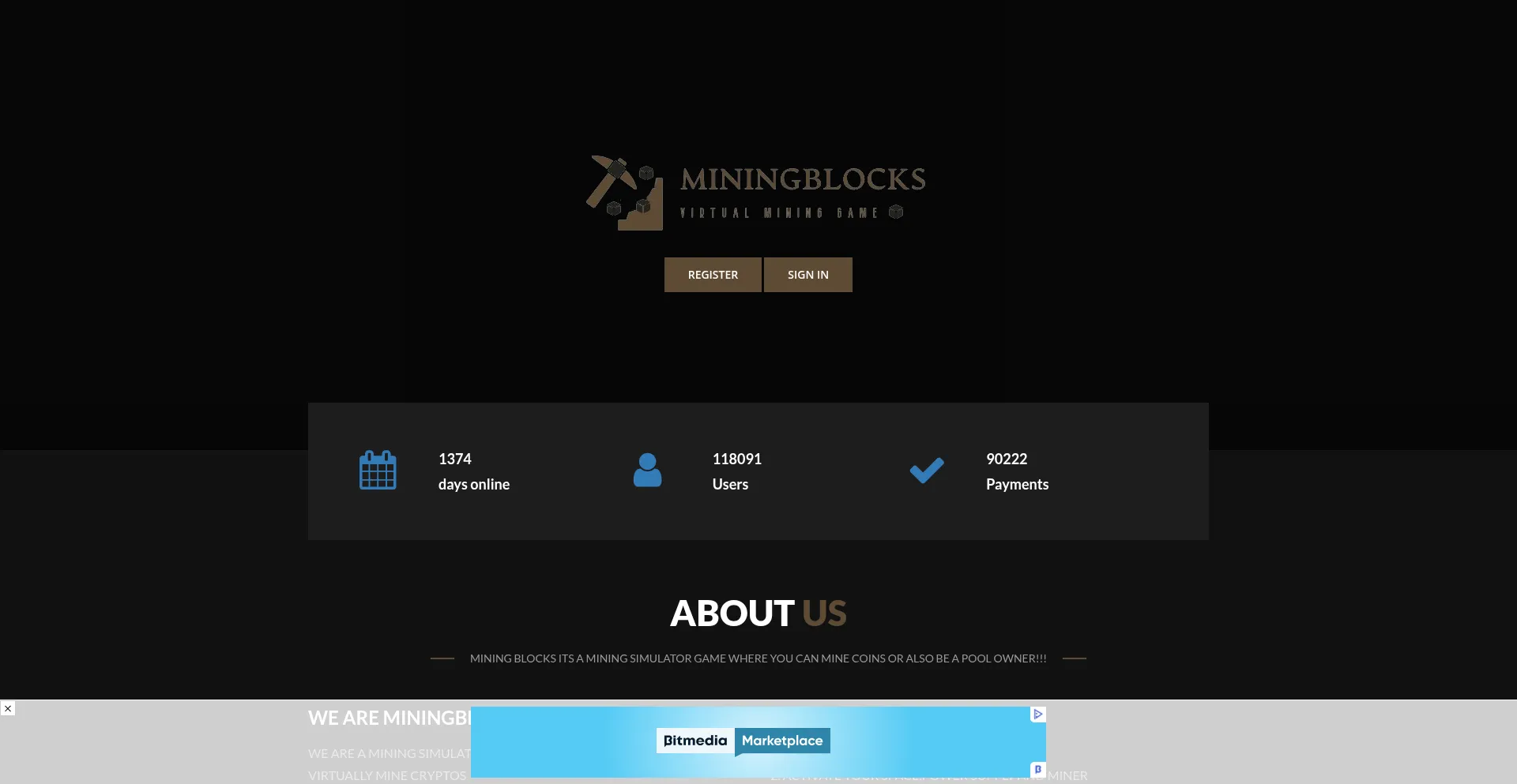 Website screenshot of Miningblocks.club