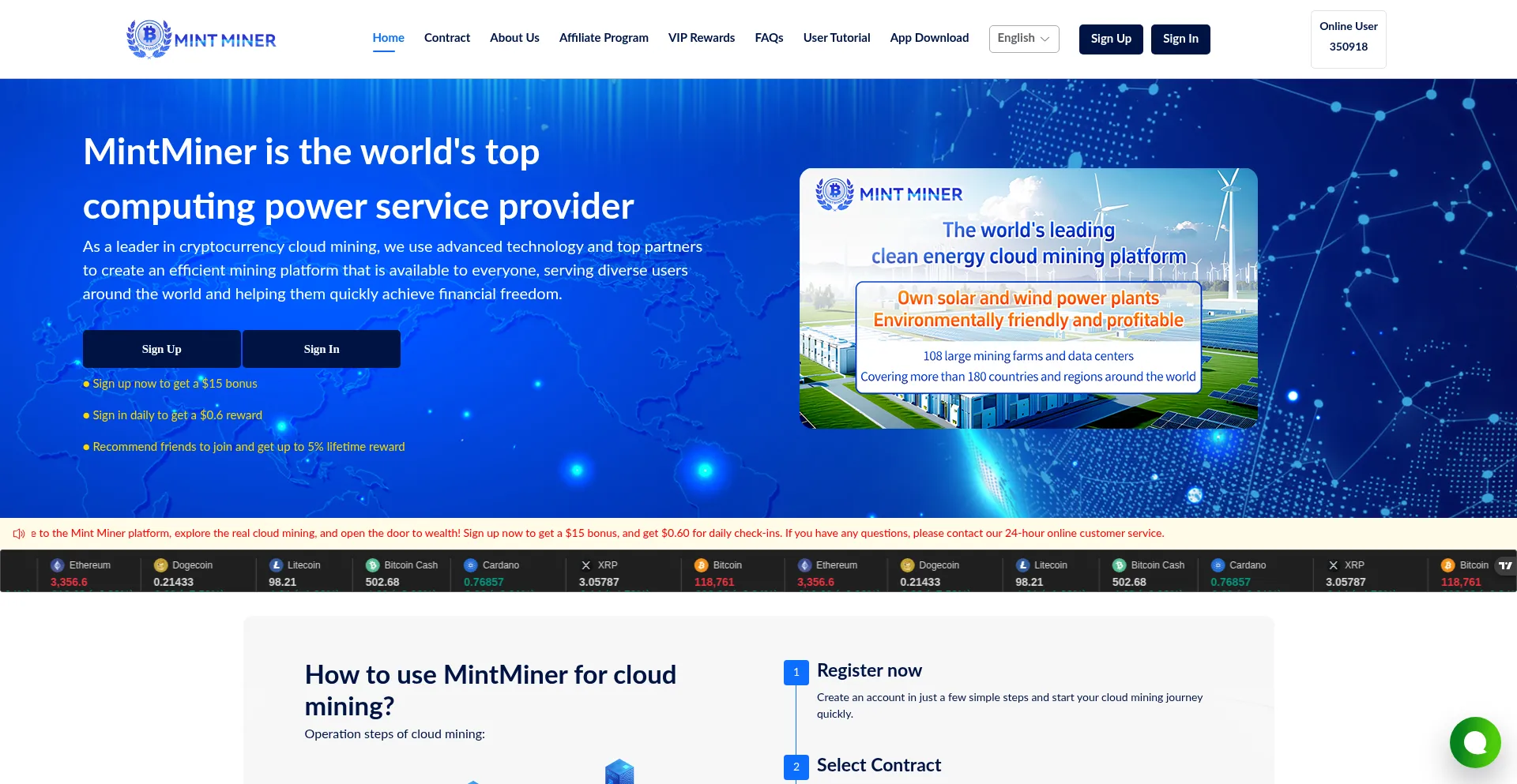 Website screenshot of Mintminer.com