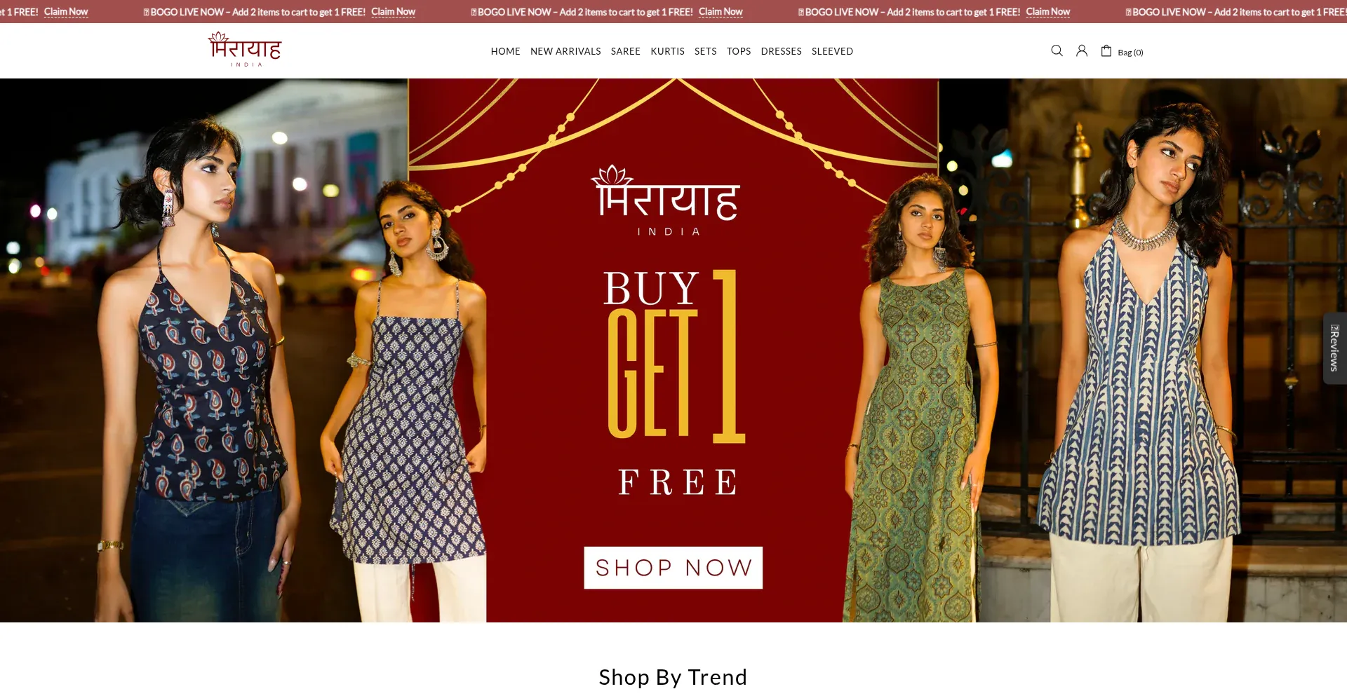 Website screenshot of Mirayahindia.store