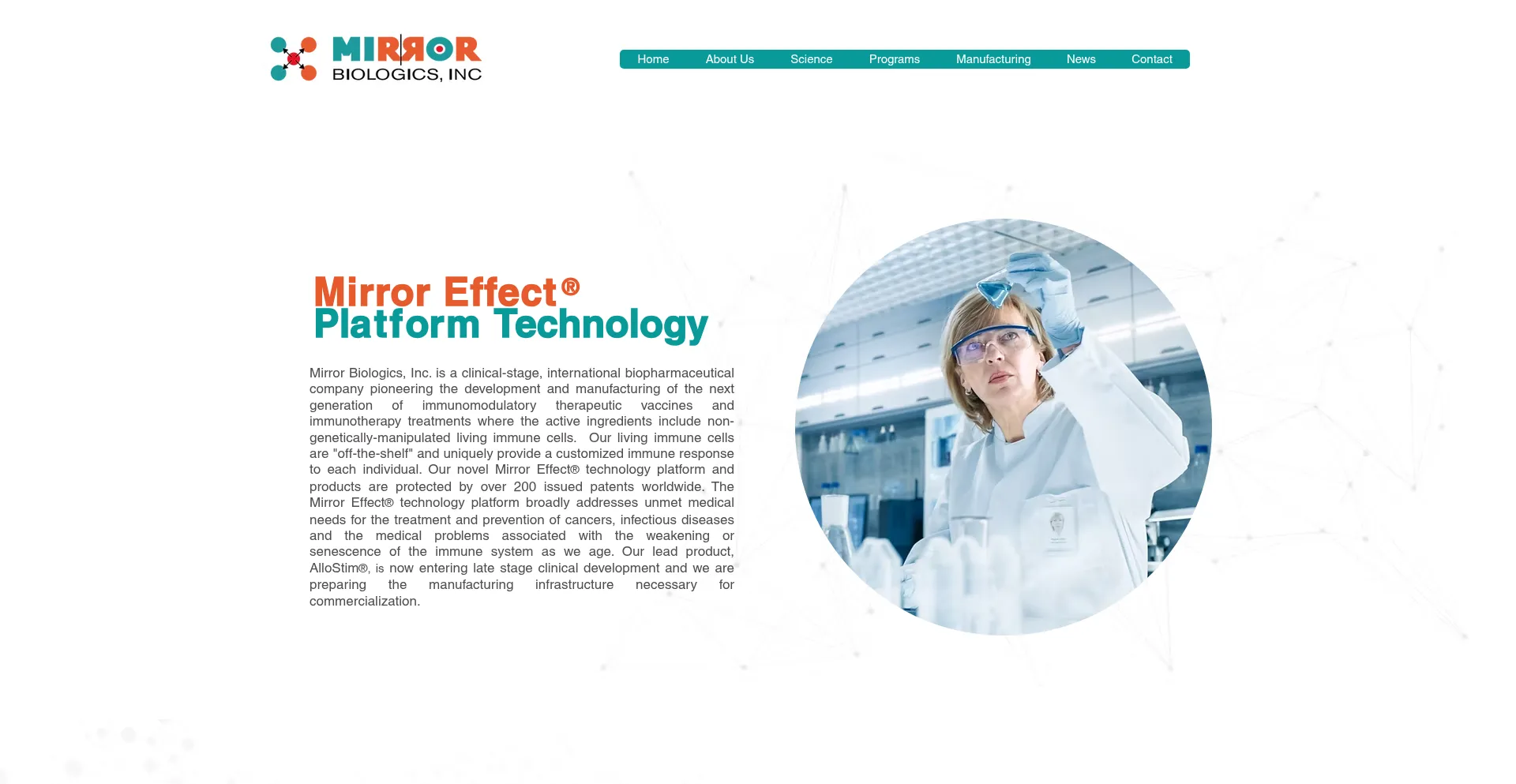 Website screenshot of Mirrorbio.com