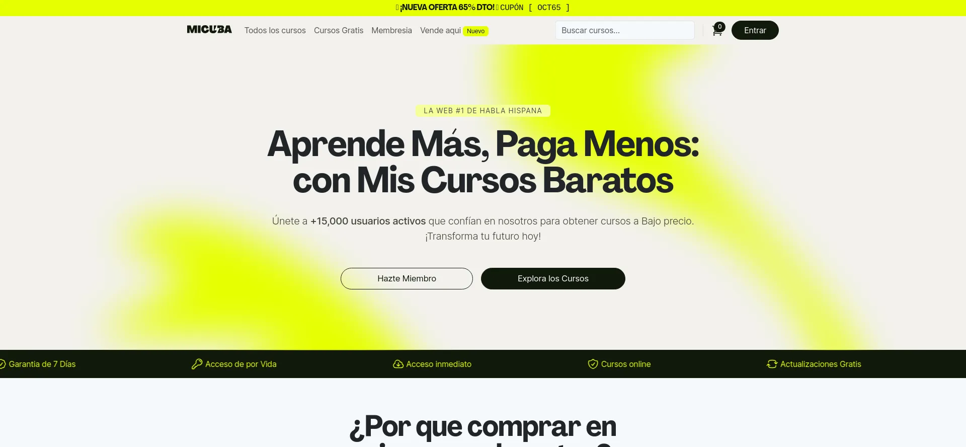 Website screenshot of Miscursosbaratos.com