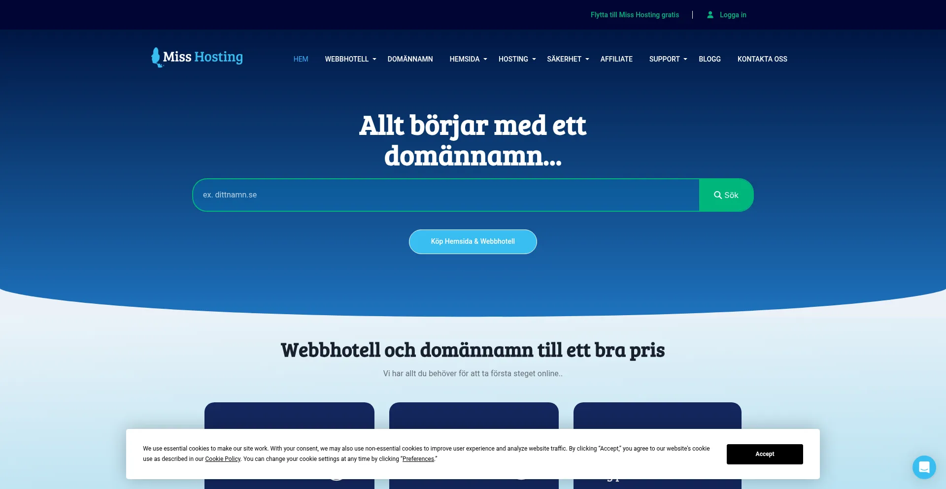 Website screenshot of Misshosting.se
