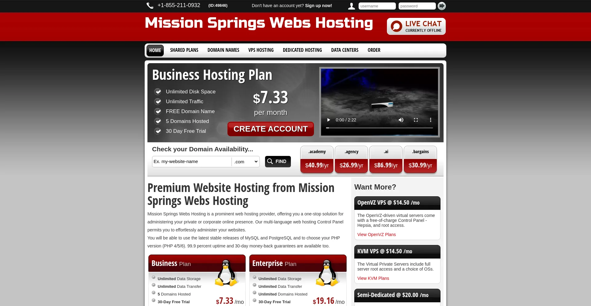 Website screenshot of Missionsprings.biz