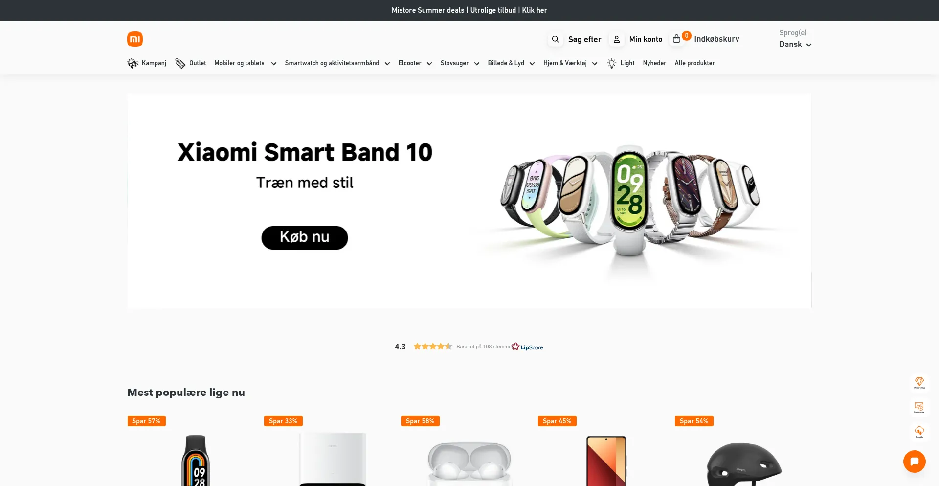 Website screenshot of Mistore.dk
