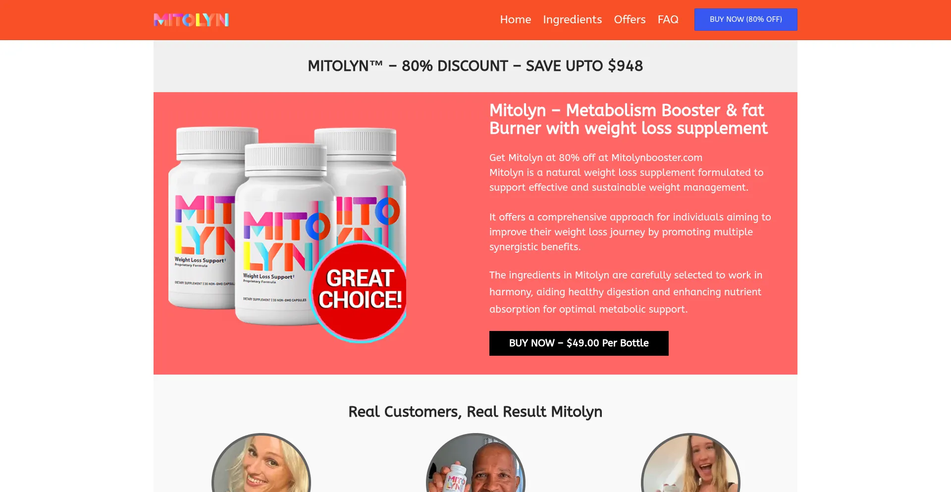 Website screenshot of Mitolynbooster.com