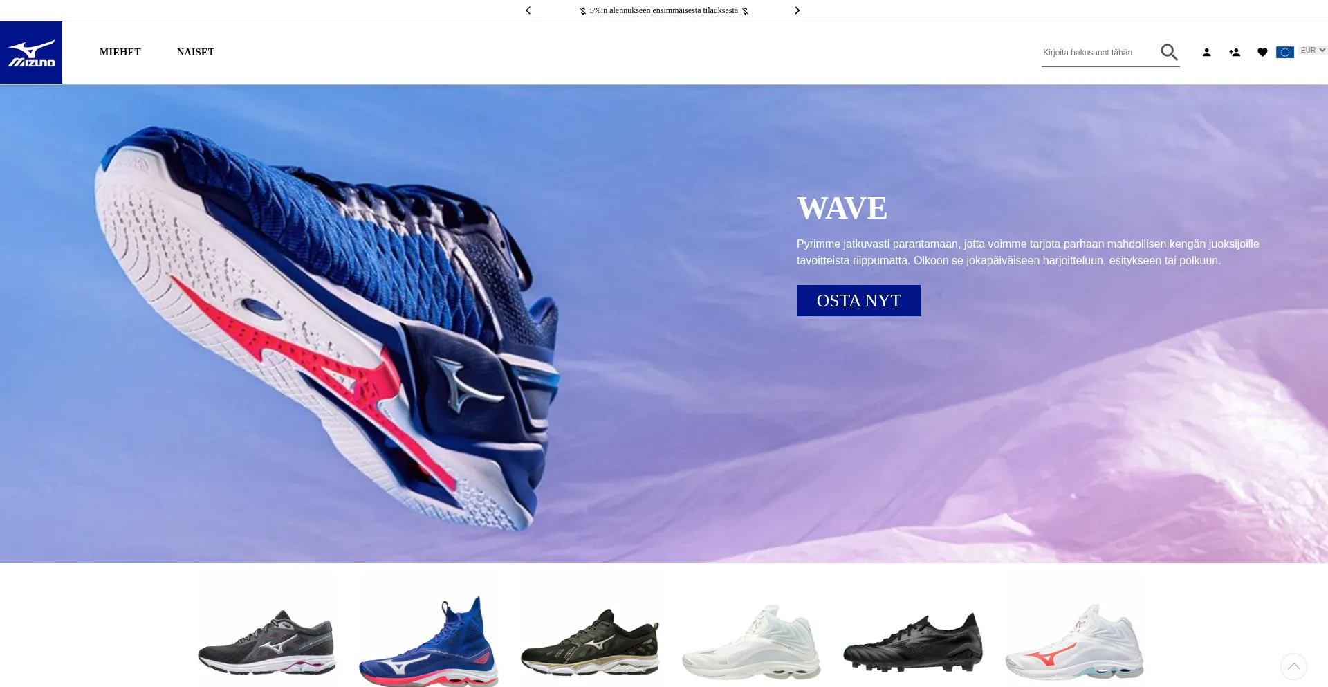 Website screenshot of Mizuno-suomi-fi.com