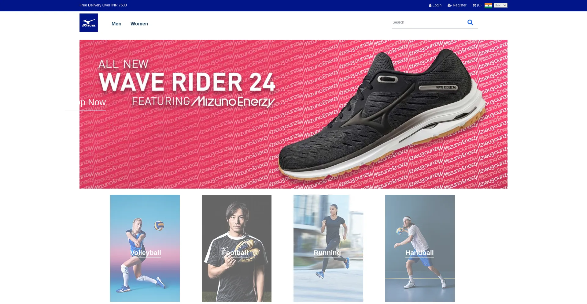 Website screenshot of Mizunoindia.com