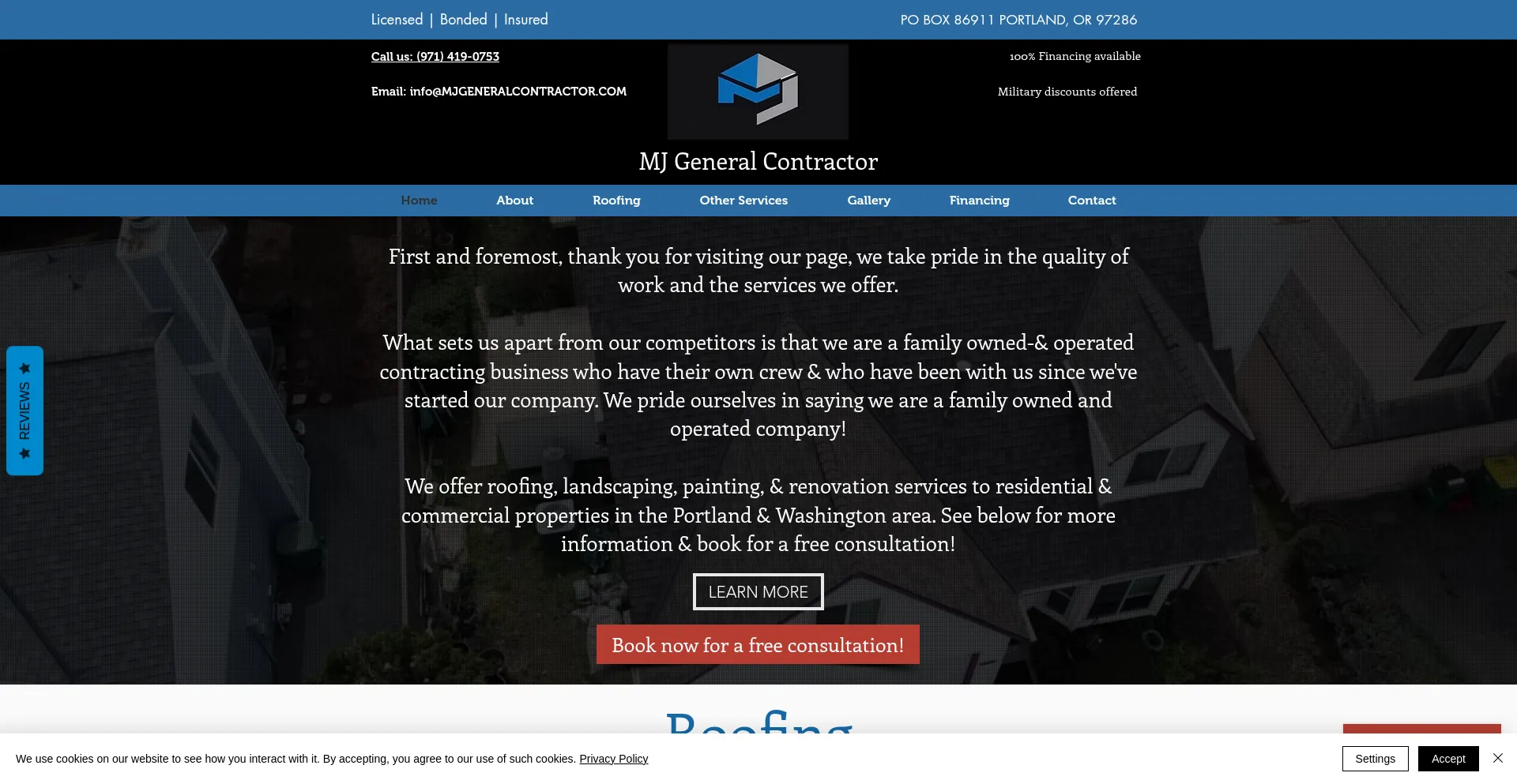 Website screenshot of Mjgeneralcontractor.com