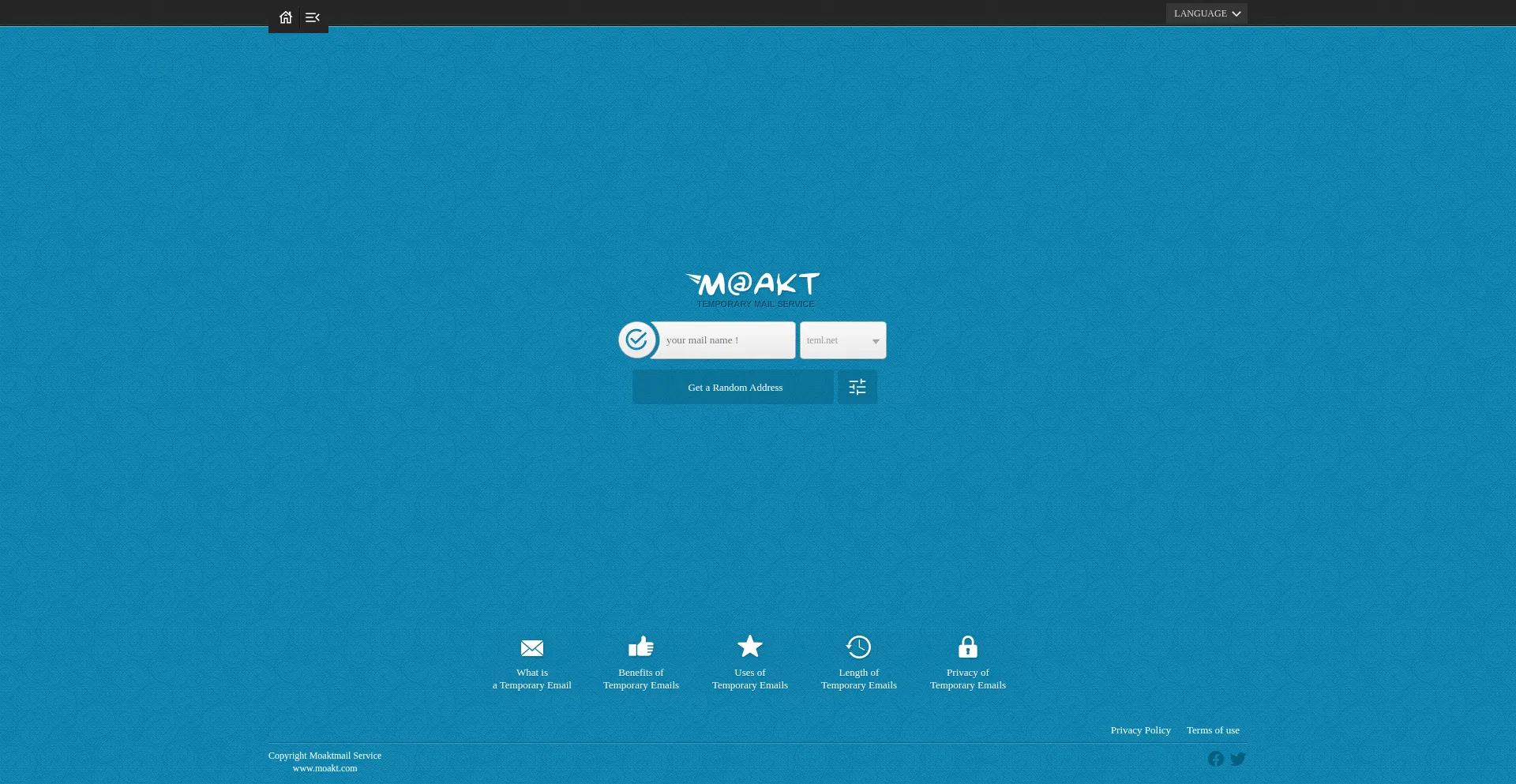 Website screenshot of Moakt.com