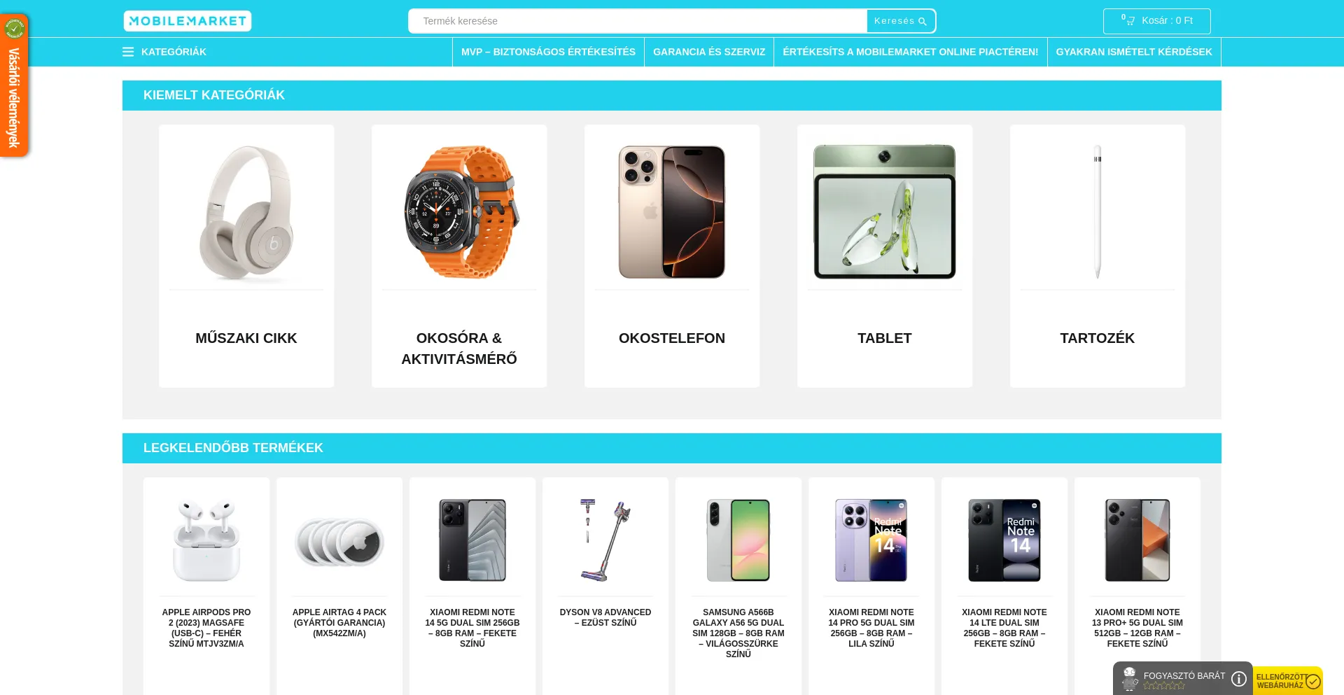 Website screenshot of Mobilemarket.hu