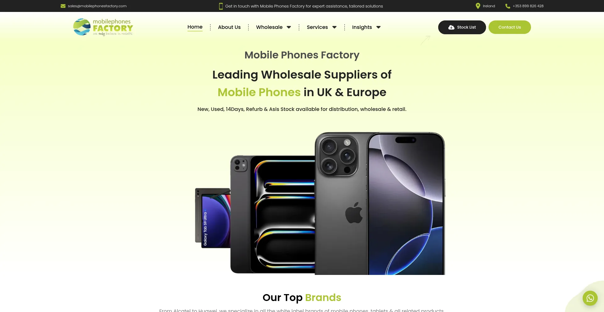 Website screenshot of Mobilephonesfactory.com