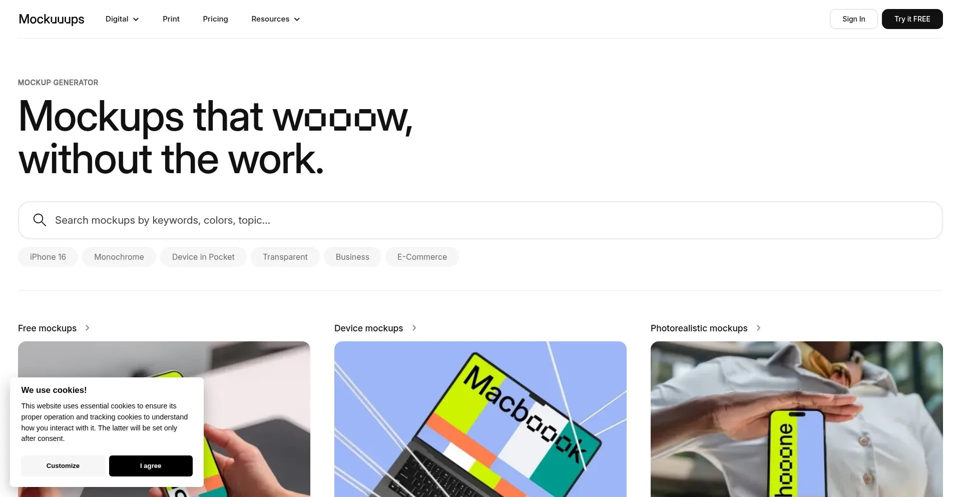 Website screenshot of Mockuuups.studio