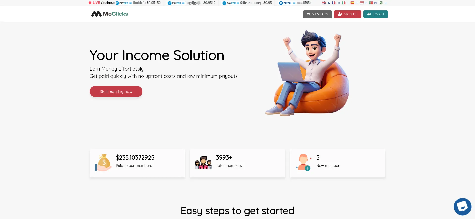 Website screenshot of Moclicks.com