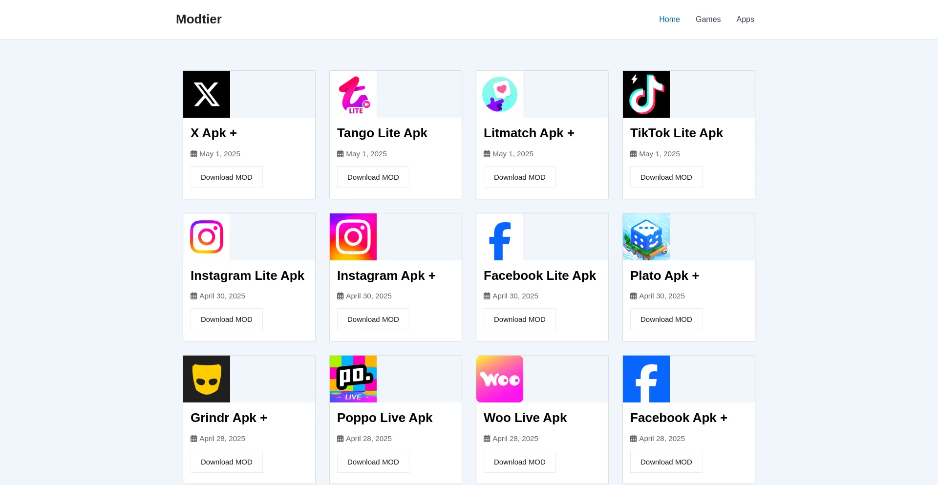 Website screenshot of Modtier.com