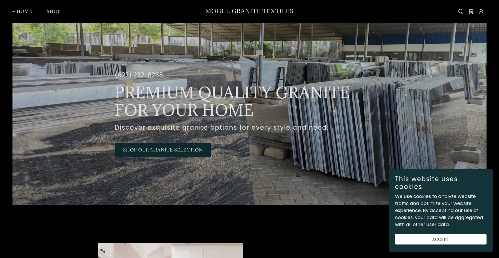 Website screenshot of Mogulgranitetextiles.com
