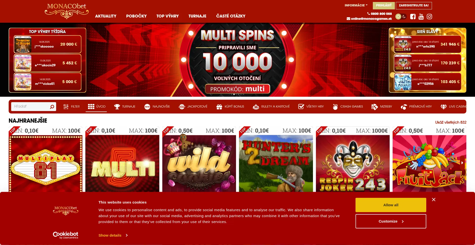 Website screenshot of Monacobet.sk