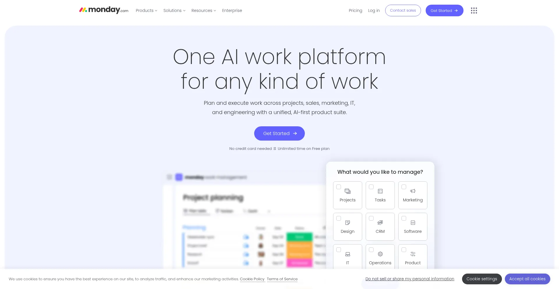 Website screenshot of Monday.com