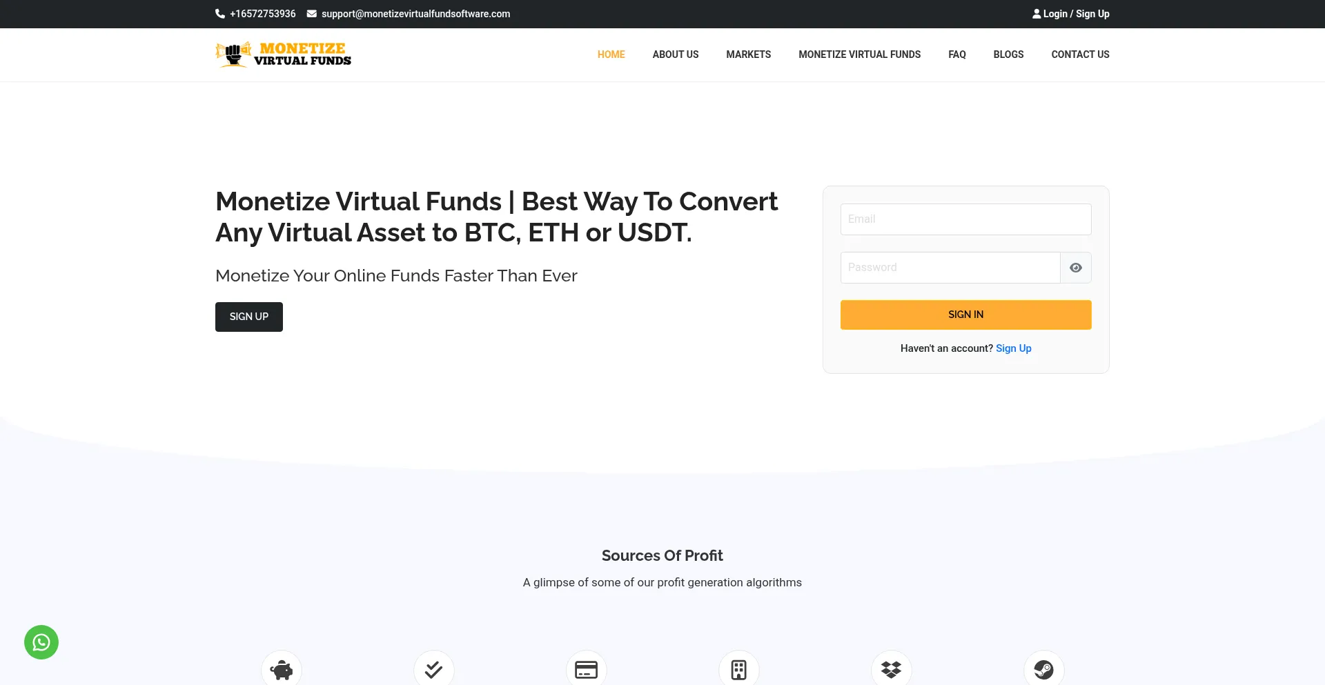 Website screenshot of Monetizevirtualfundsoftware.com