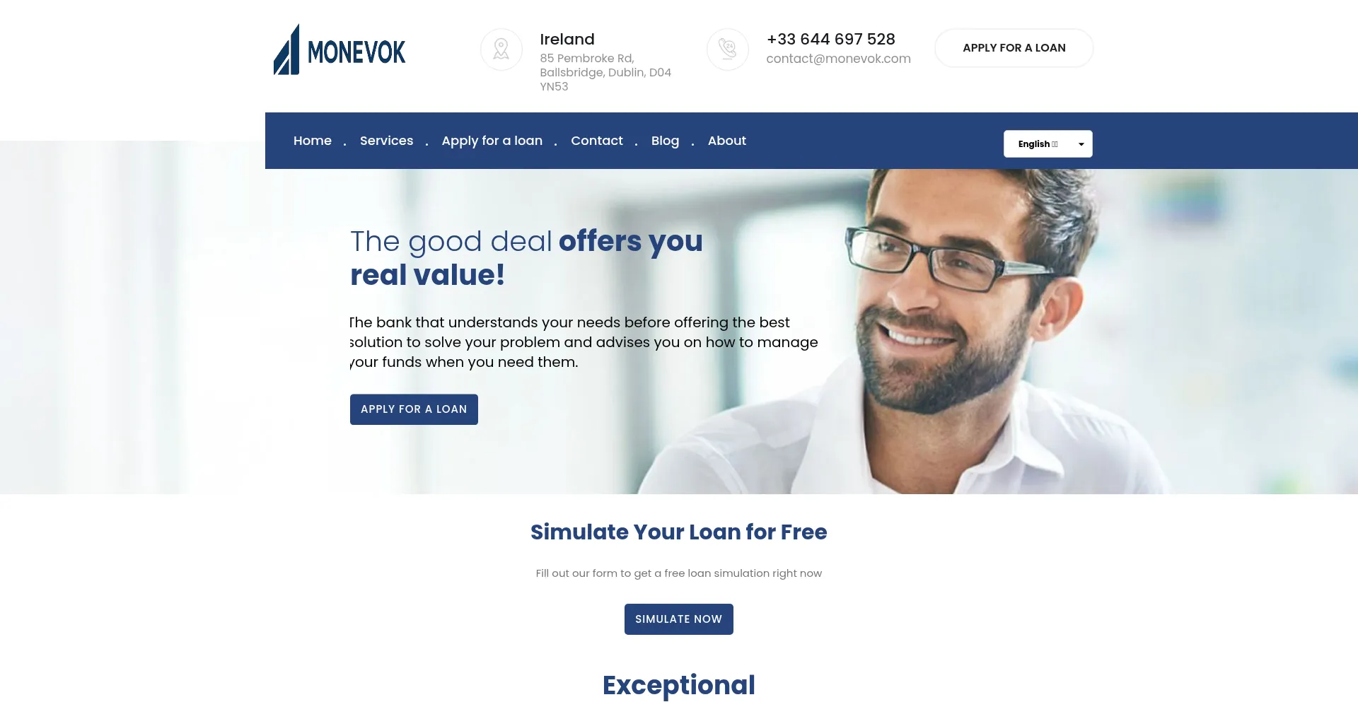 Website screenshot of Monevok.com