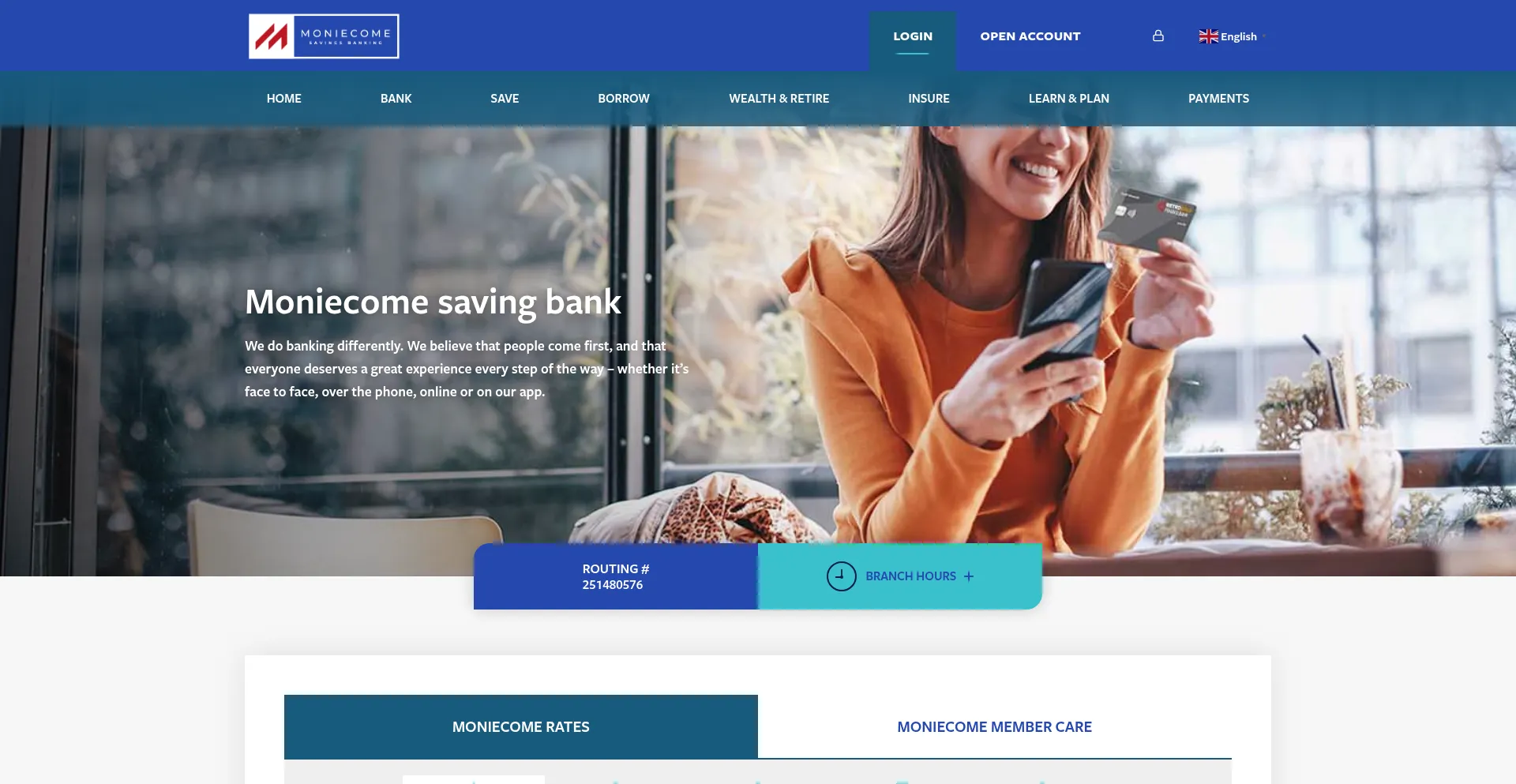 Website screenshot of Moniecomesavingbank.com