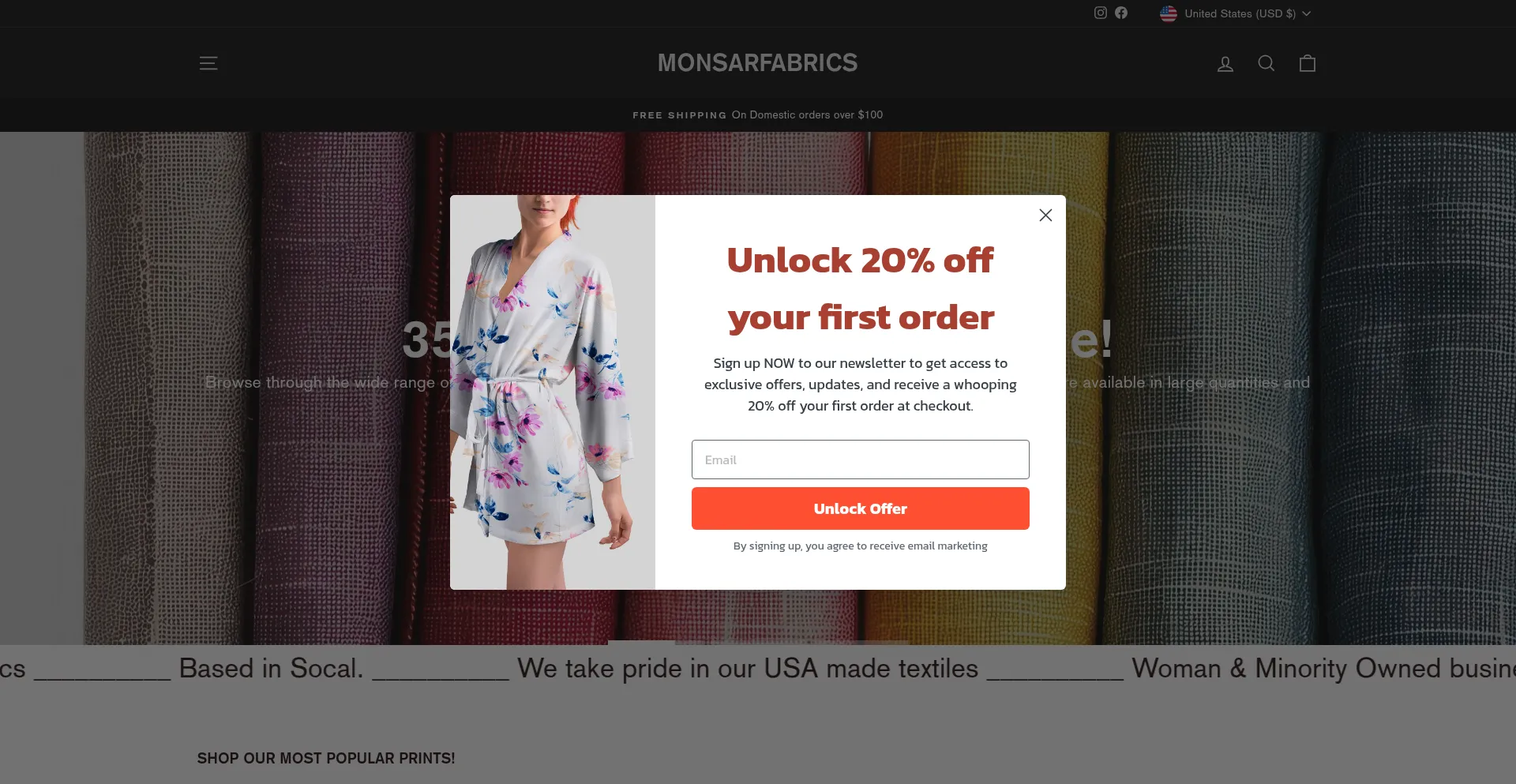 Website screenshot of Monsarfabrics.com